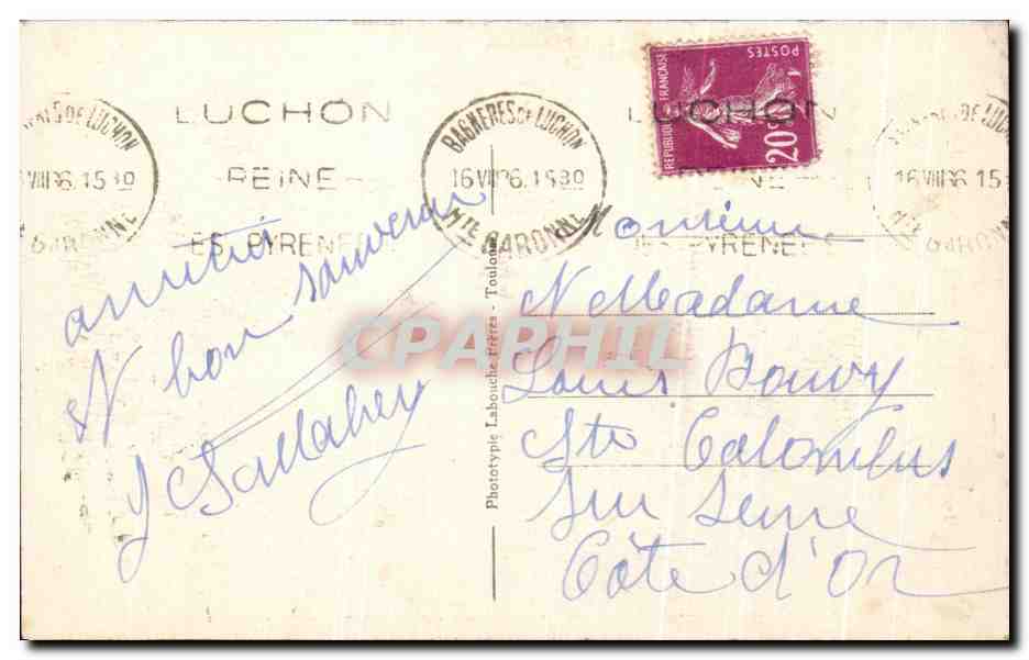 Luchon-Superbagnères (Alt. 1800 m.) — Repos de touristes sur le plateau — Phototypie Labouille Frères, n° 479 — Verso