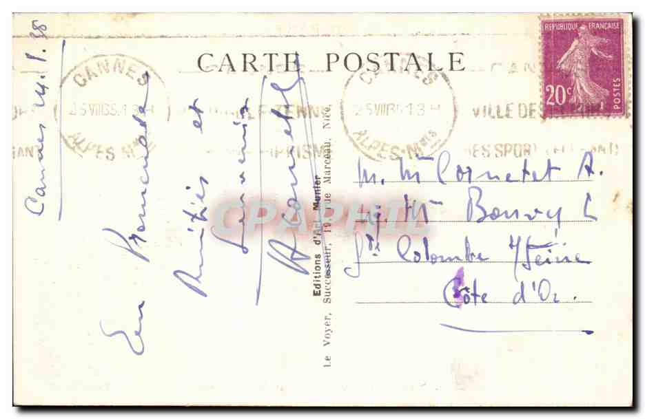 CPA Cannes Vue Generale Prise de la Cathedrale — Verso