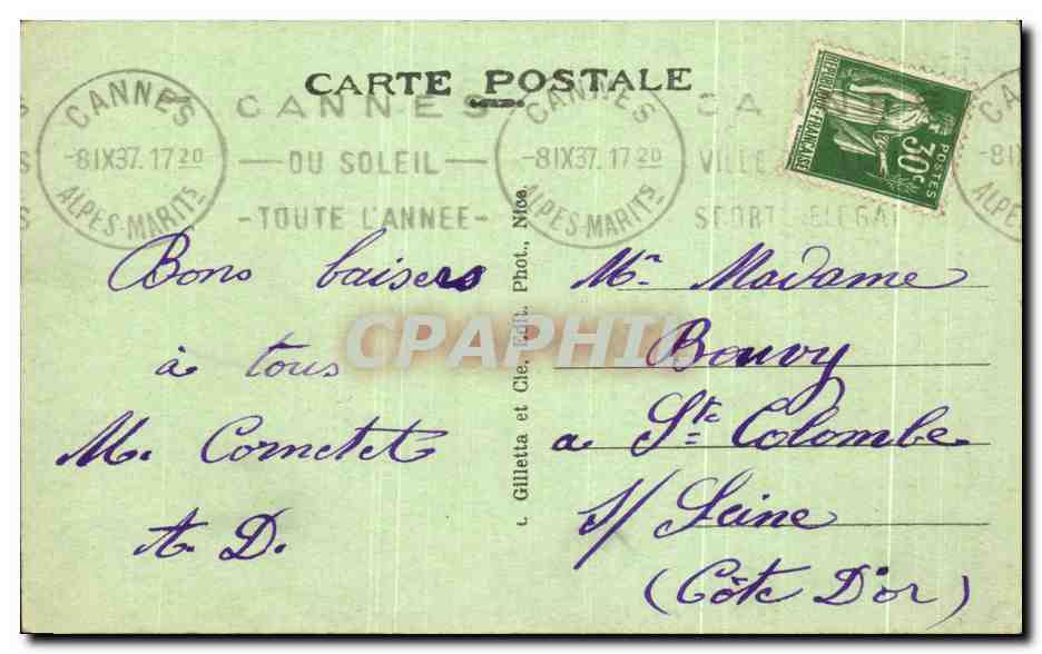CPA Cannes La Plage de Sable Les baigneurs — Verso