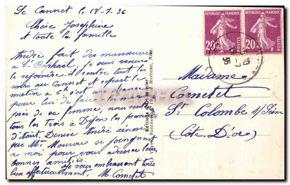 CPA Cannes Le mont Chevalier Bateaux — Rückseite