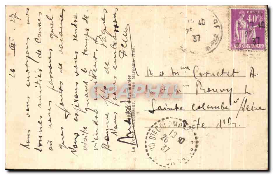 CPA Cannes La Plage et le Suquet — Verso