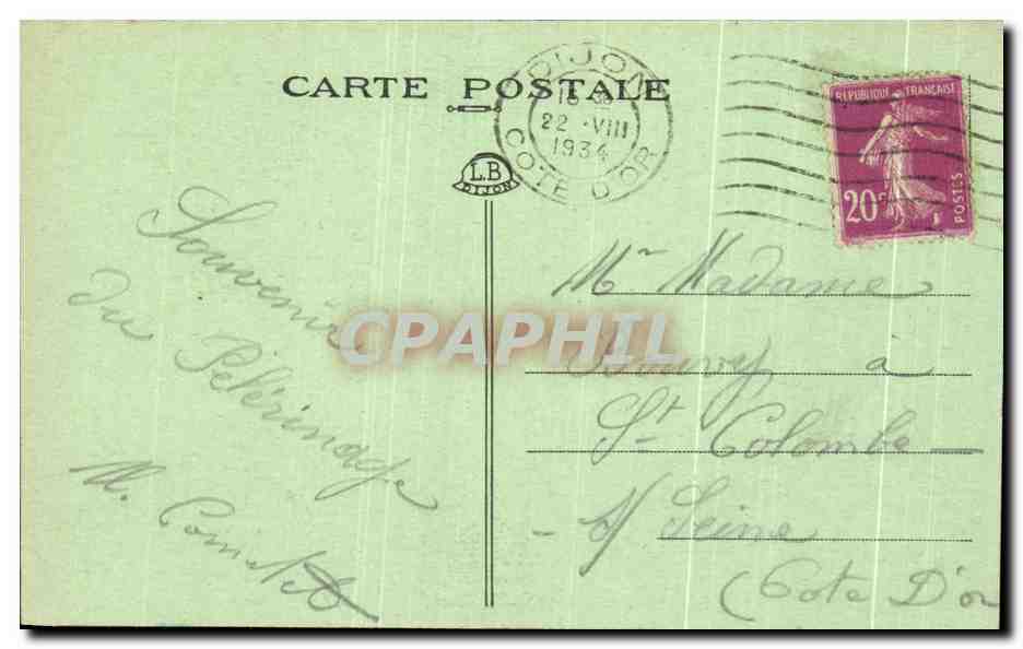 CPA Fontaine les Dijon Grotte de Lourdes dans le Parc du Chateau de Saint Bernard  — Rückseite