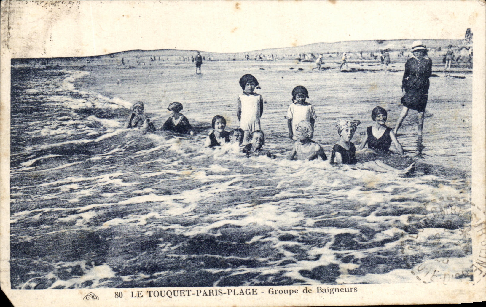 Vintage Postcard Le Touquet Paris Plage Group of Bathing People