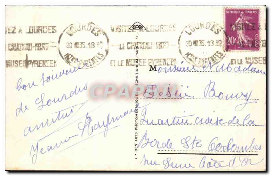 CPA Lourdes Souvenir du Peternage a Notre dame de Lourdes — Verso