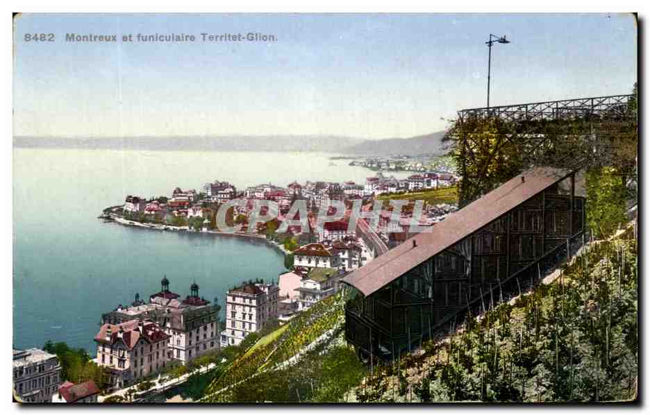CPA Montreaux et funiculaire Territet Gllon