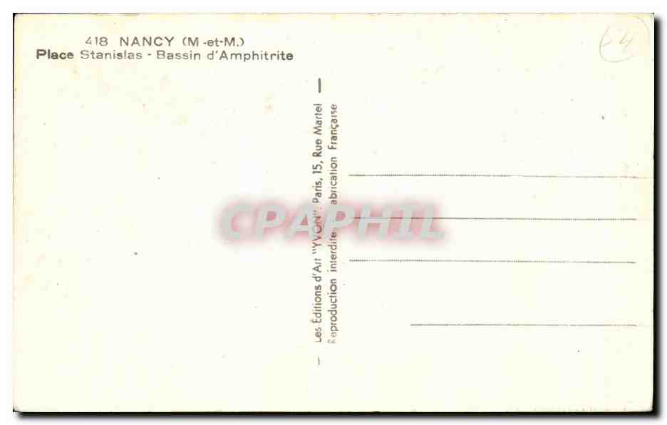 CPA Nancy Place Stanislas Bassin d'Ampitrite — Verso