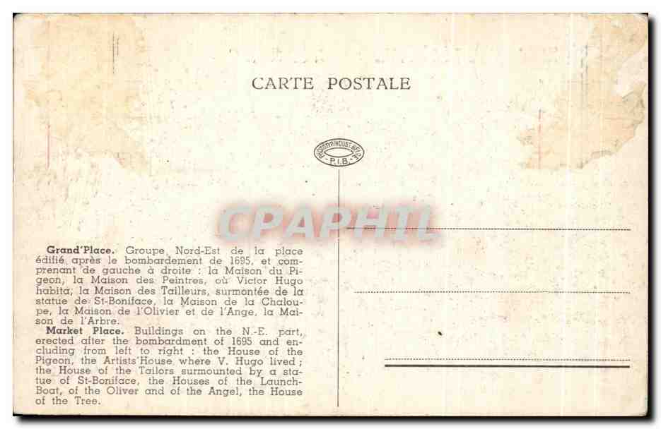CPA Bruxelles Maisons des Tailleurs et de Victor Hugo — Verso