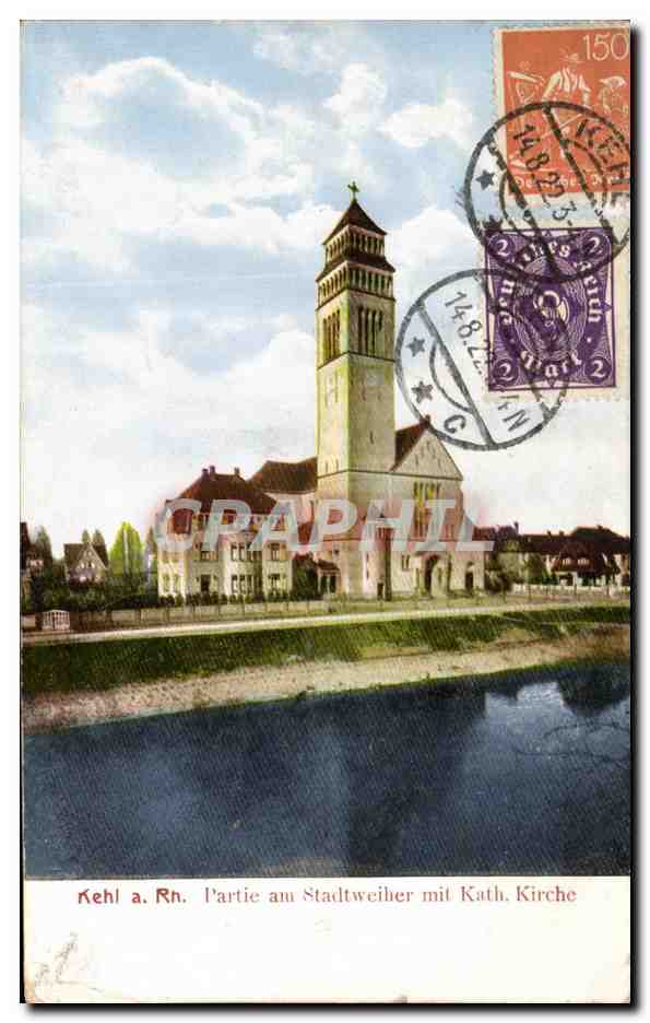 CPA Kehl A Rh Partie am Staltweicher mit Kath Kirche