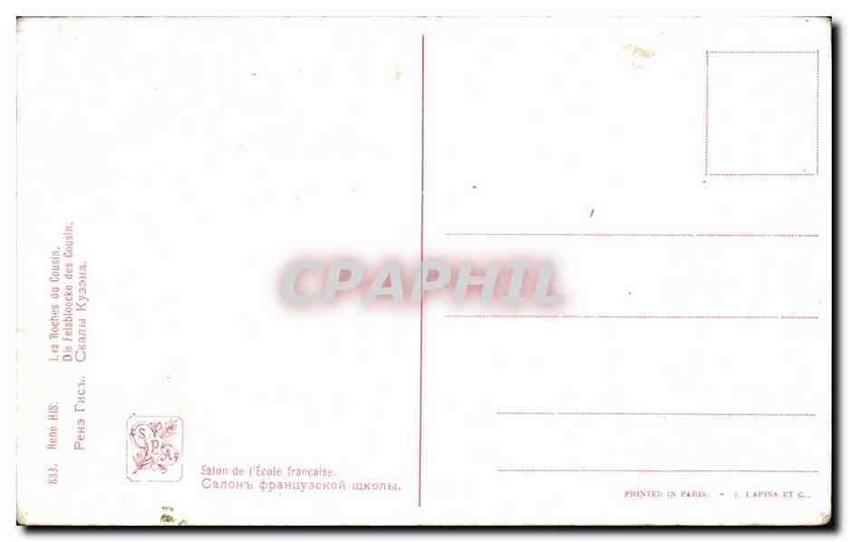 CPA Rene His Les roches du Cousin — Verso