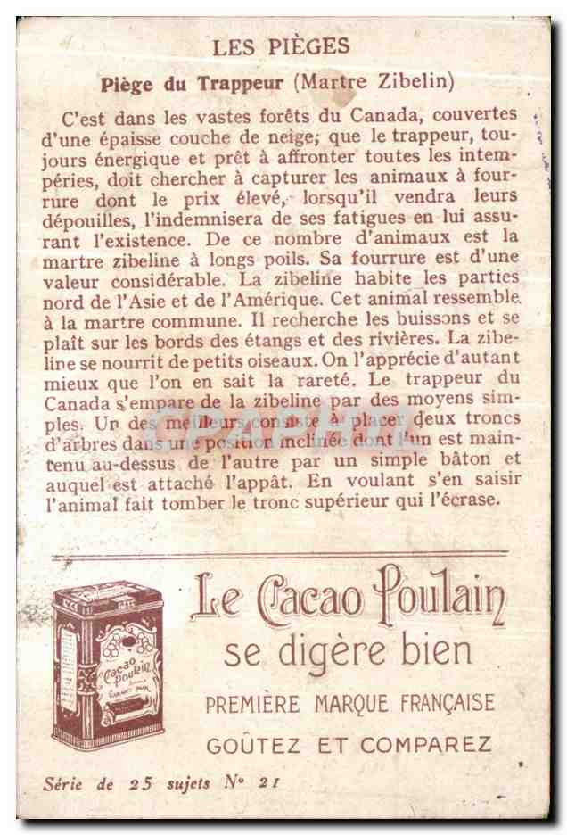 Chromo Exigez Le Chocolat Poulain Orange c'est le Meilleur Le piege du Trappeur Renard — Verso