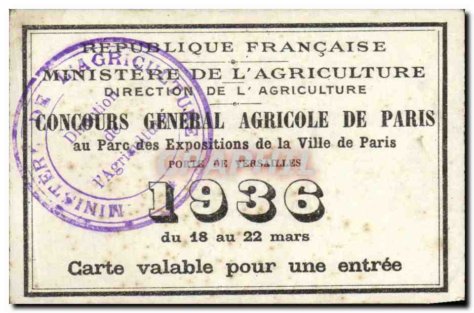 Carte Concours General Agricole de Paris au parc des Expositions de la Ville de Paris 1936