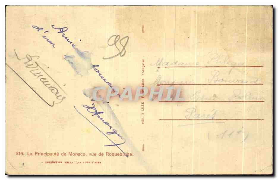 CPA la Principaute de Manaco vue de Roquebrune — Reverso