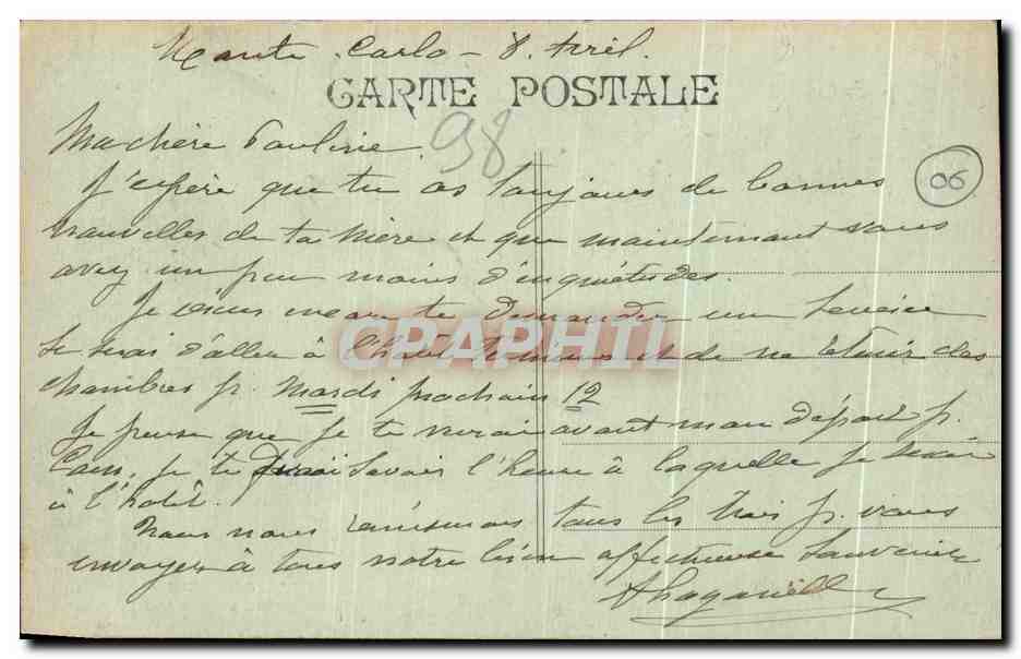 CPA Monte Carlo Vue prise entre les Oliviers — Rückseite