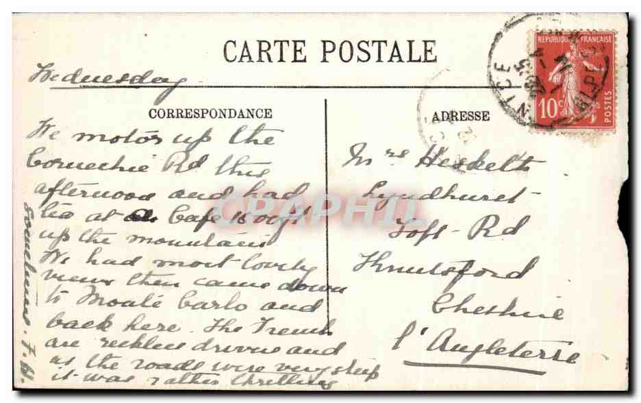CPA Mont Carlo Le Casino et les Terrasses — Verso