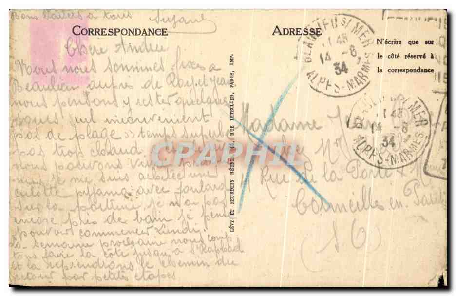 Vintage Postcard Monte Carlo View of Roquebrune — Back