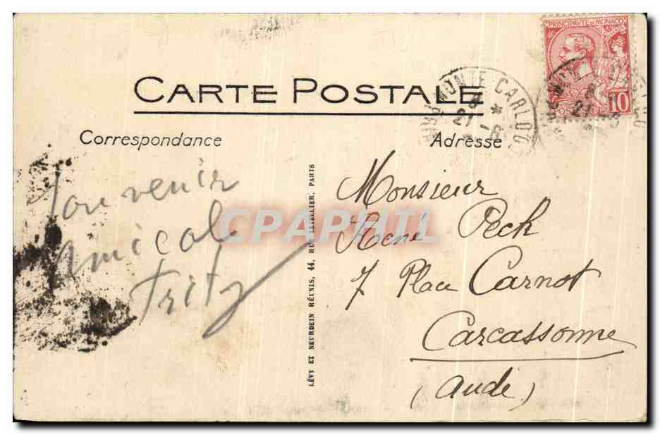 CPA Monaco Carlo Le Casimo Et Le Theatre — Rückseite