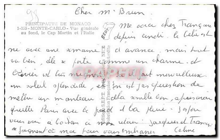 CPSM Principaute De Monaco Monte Carlo Vue generale au fond le Cap martin et l'Italie — Rückseite