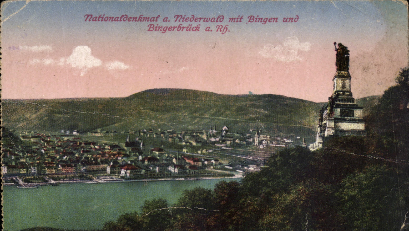 Nationaldenkmal a. Niederwald mit Bingen und Bingerbrück a. Rh.