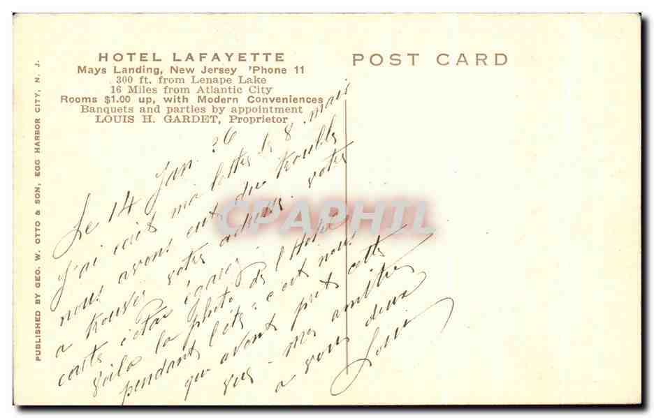 CPA Hotel Lafayette The Tourists Home Mays Landing — Back