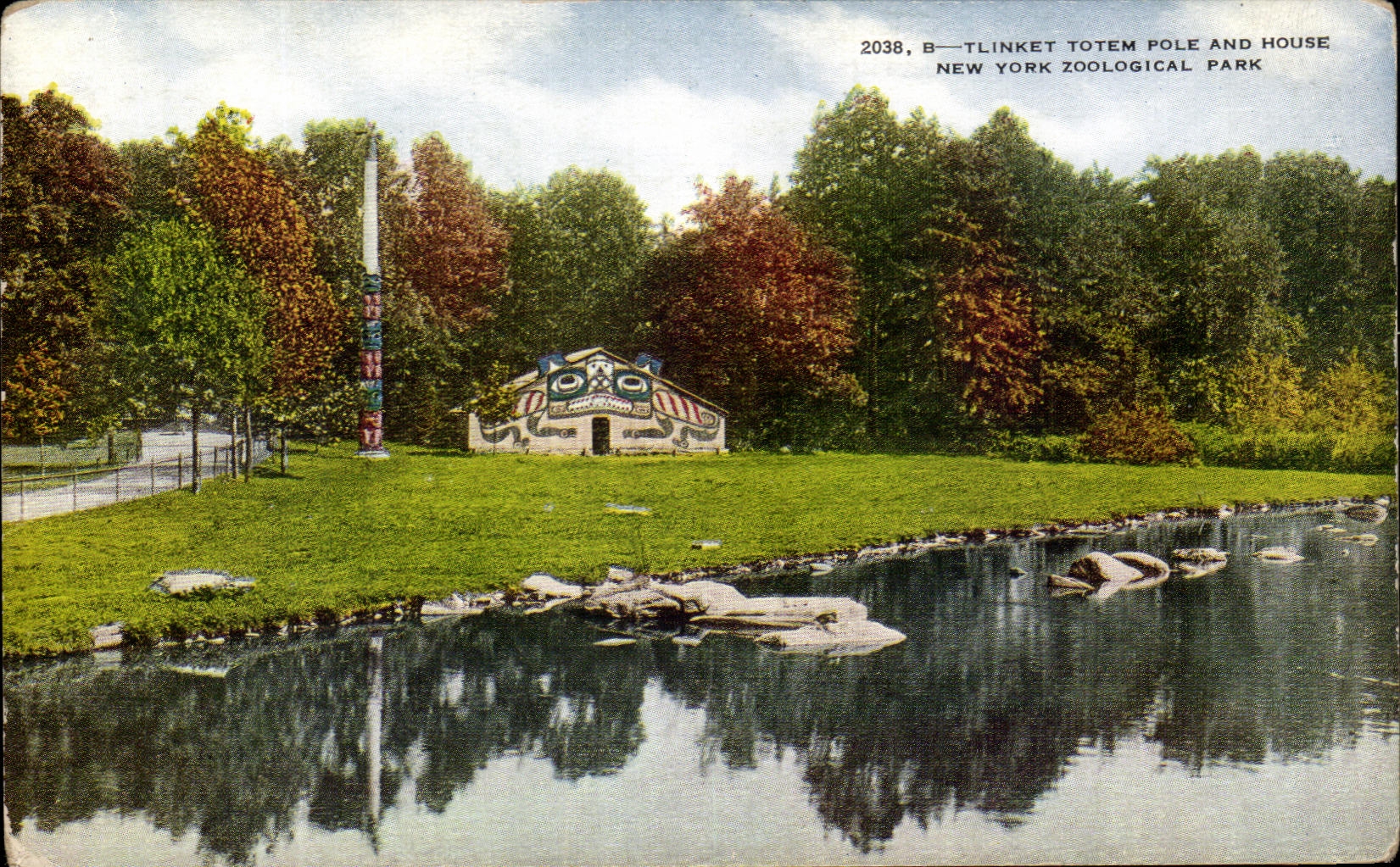 CPA Tlinket Totem Pole and House New York Zoological Park