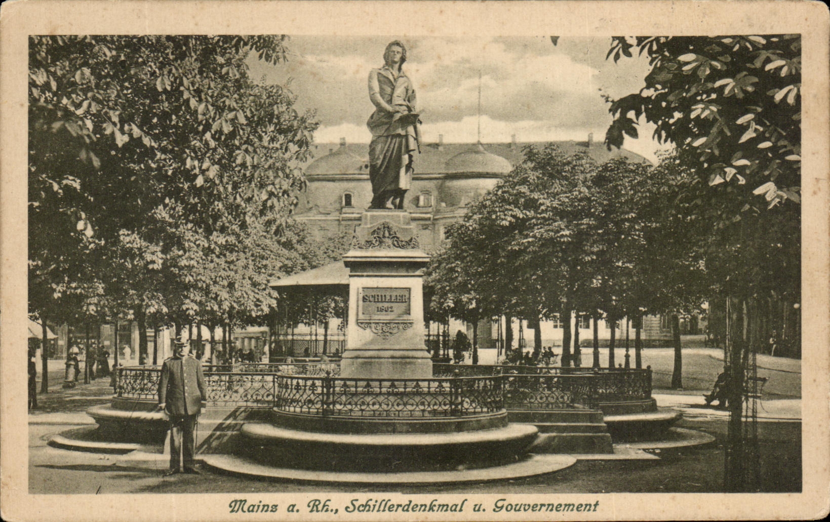 Mainz a. Rh., Schillerdenkmal u. Gouvernement — M. Jacob, Anschlussarten Verlag, Frankfurter Verlag, Serie 290, No. 4