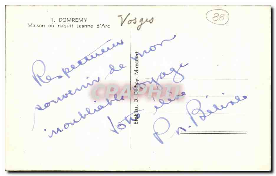Domremy — Maison où naquit Jeanne d'Arc — Établiss. D. Delbroy, Mirecourt — Reverso