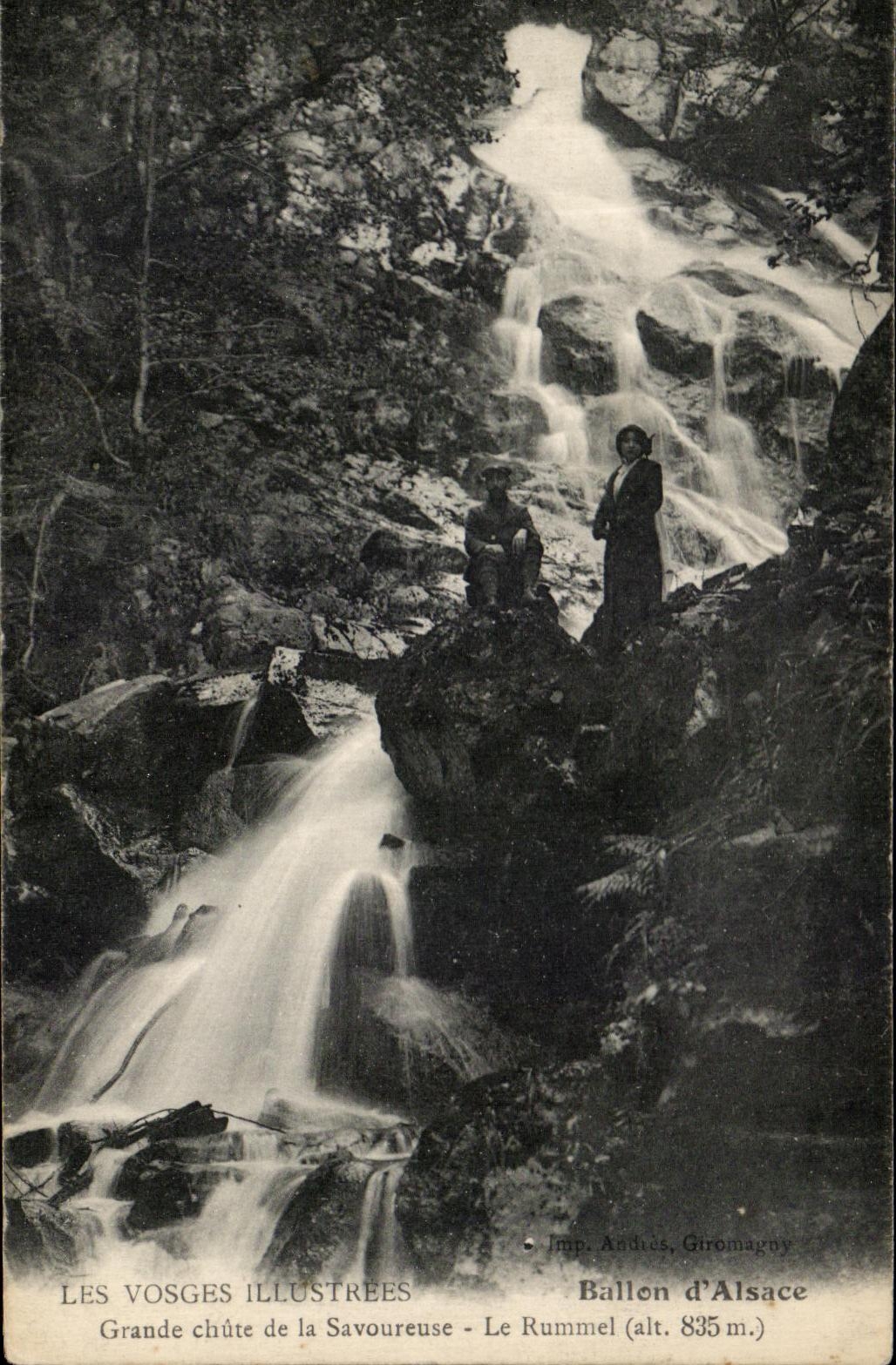 Grande chute de la Savoureuse — Le Rummel (alt. 835 m.) — Les Vosges Illustrées, Imp. Andies, Giromagny