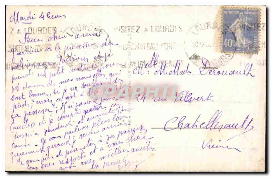 Lourdes — Souvenir de Lourdes — éditeur inconnu, n° de série non visible — Verso