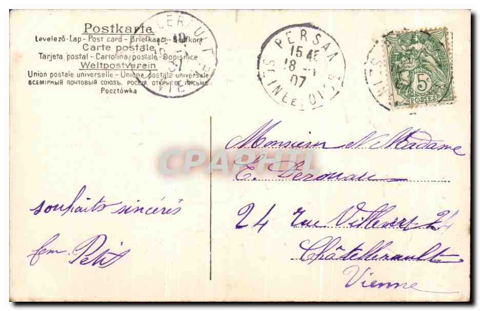 Happy and Prosperous Year — violets, dove and clover — unidentified publisher — Back