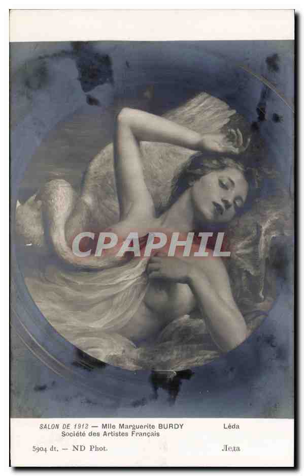 CPA Mille Marguerite Burdy Societe des Artistes Francais Leda Femme nue erotique Cygne