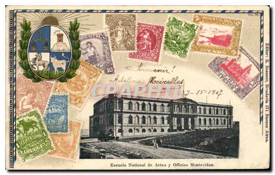 Carte Fantaisie Uruguay Escuela de Artes y Officios Montevideo