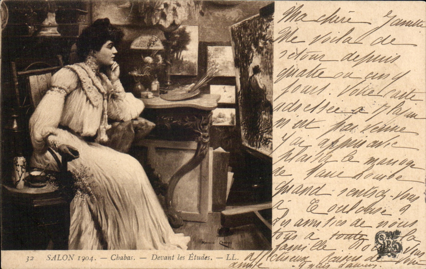 CPA Fantaisie Salon 1904 Chabas Devant les etudes 