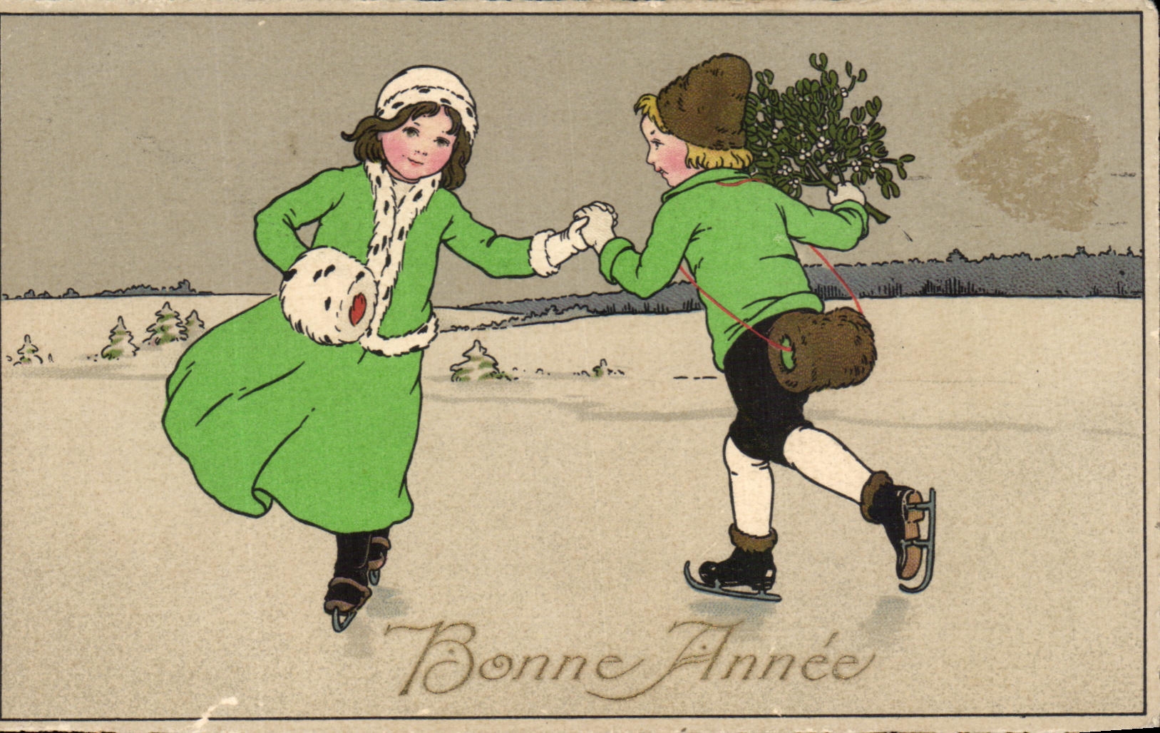 CPA Fantaisie Enfants Patins a glace 