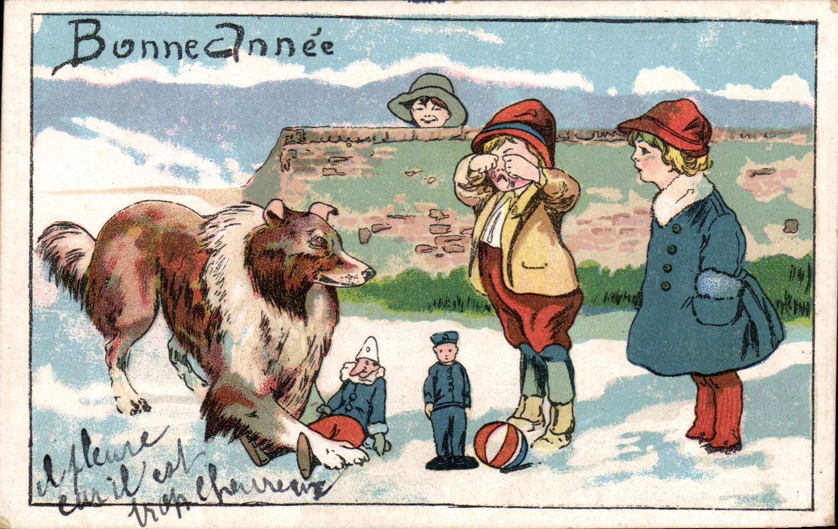 CPA Fantaisie Enfants Chien Lassie Collier 