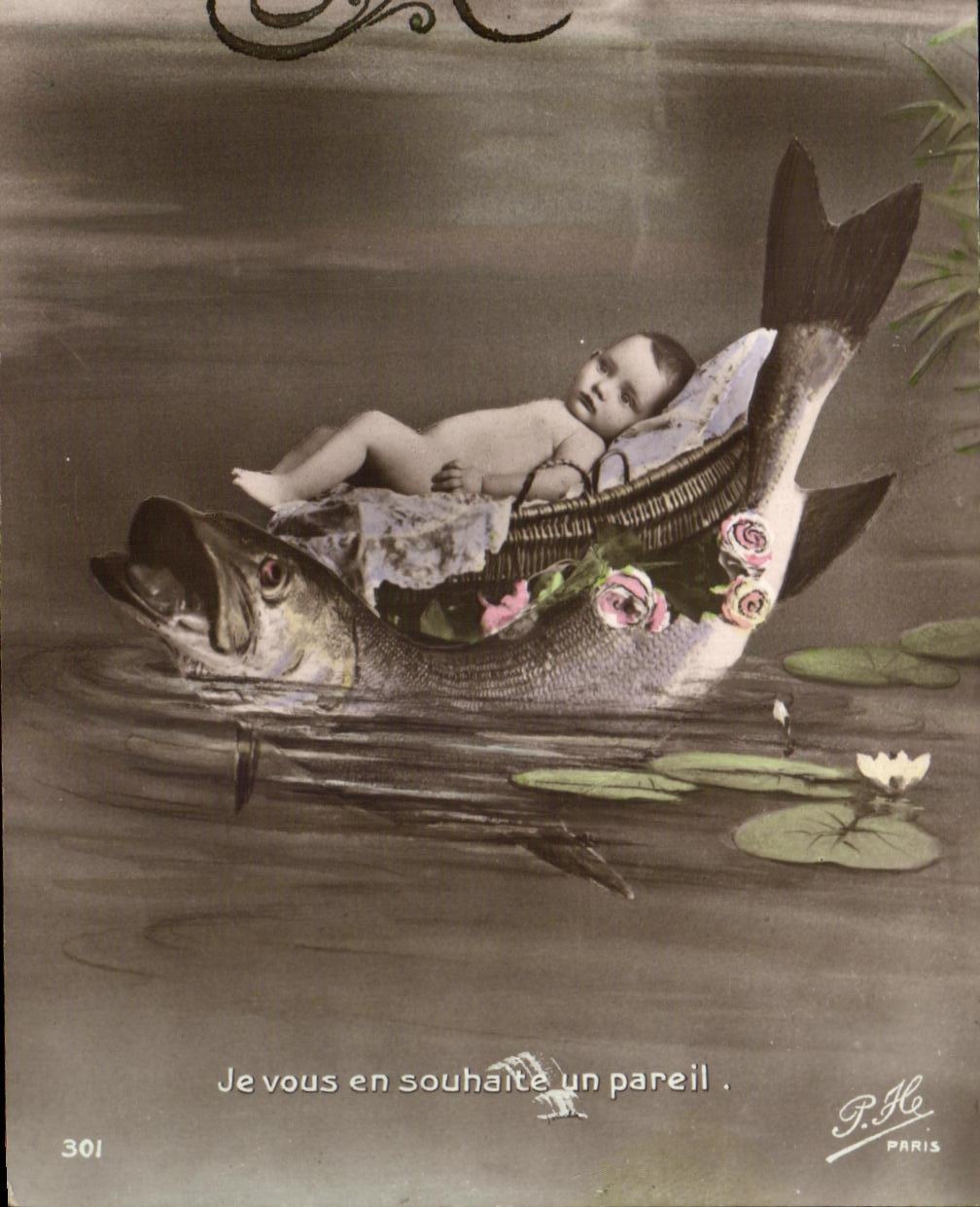 CPA Fantaisie Enfant Poisson 1er avril Bebe