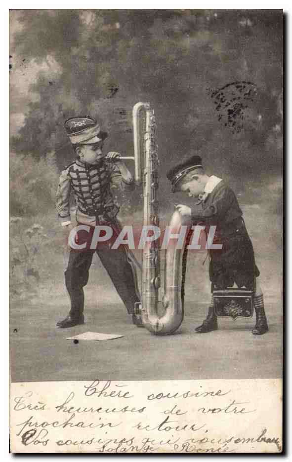CPA Fantaisie Enfants Saxophone Cuivre Musique
