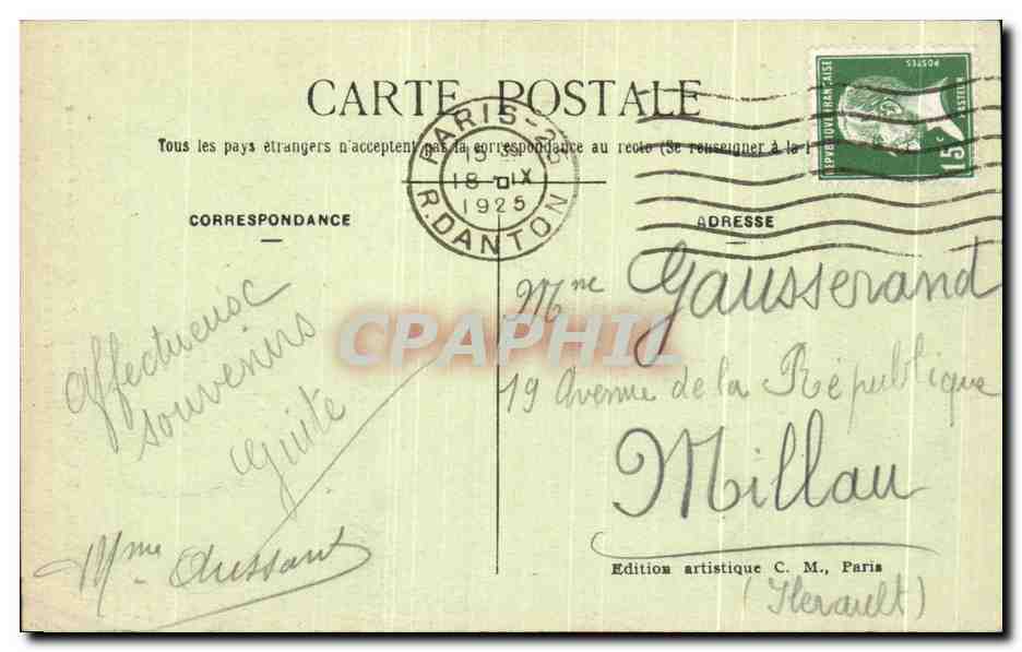 CPA Paris La Pontaine de Carpeaux Le Group des 4 Parties du Monde — Rückseite