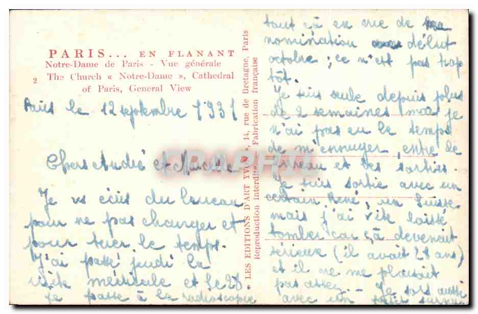 CPA Paris En Flanants Notre Dame de Paris Vue Generale — Verso
