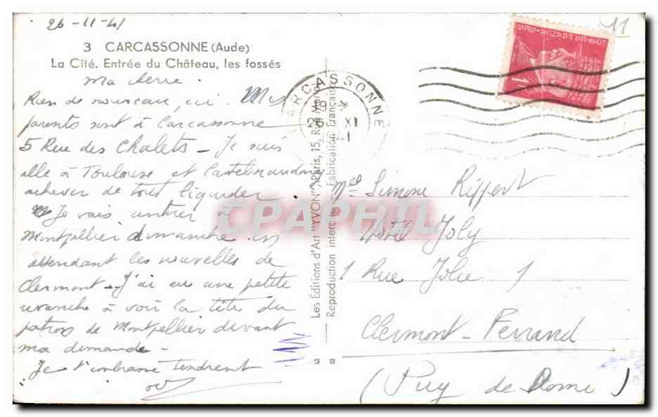CPA Carcassonne La Clle Entree du Chateau les fosses — Verso