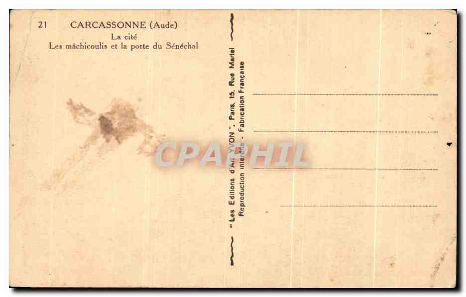 CPA Carcassonne La Cite Les Machicoulis et la Porte du Senechal — Rückseite