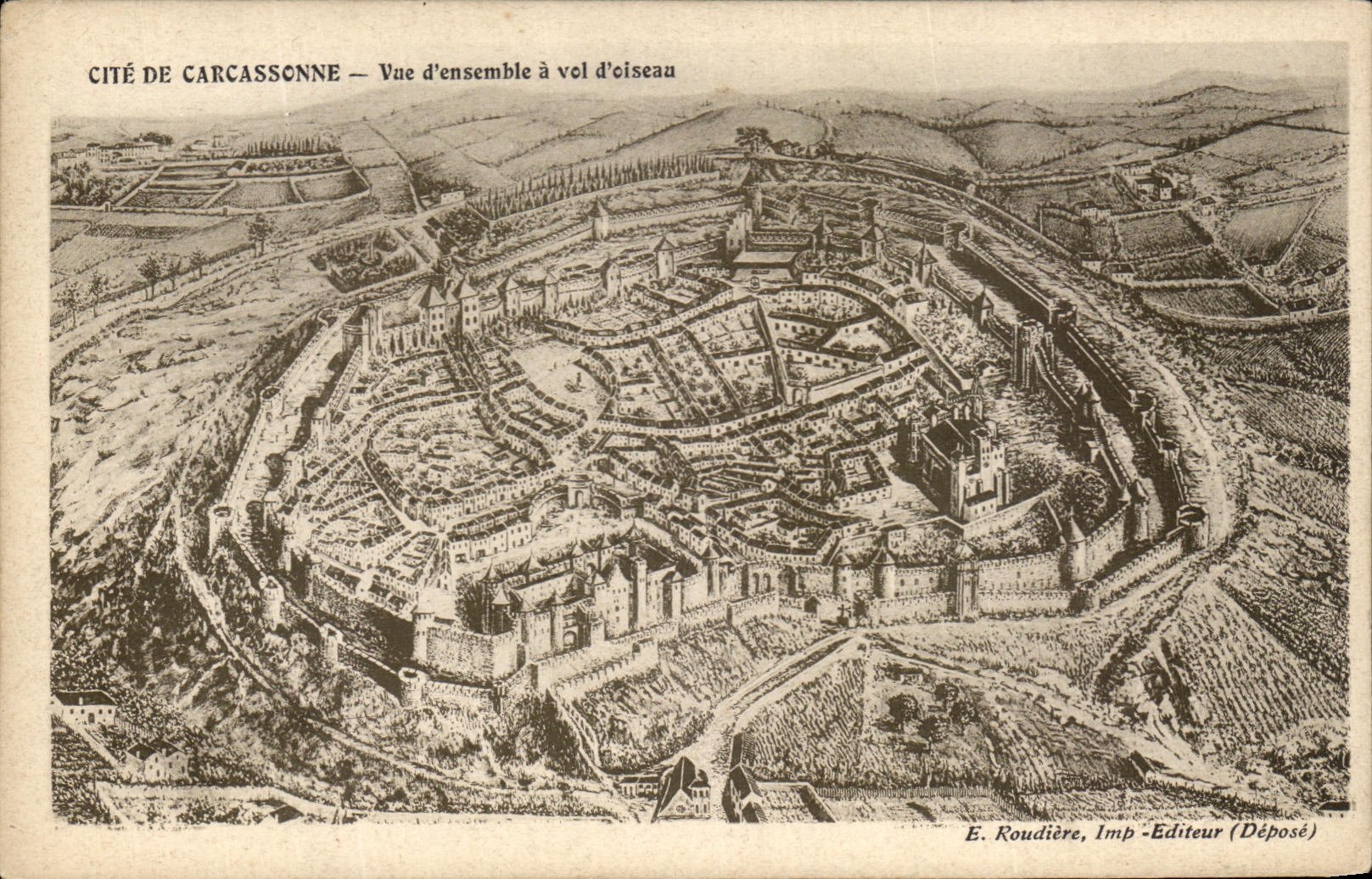 CPA Cite De Carcassonne Vue d'ensemble a vol d'oiseau