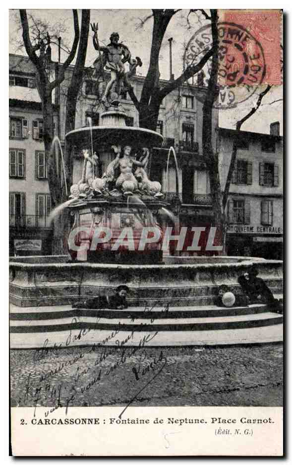 Carcassonne : Fontaine de Neptune. Place Carnot — (Édit. N.G.)