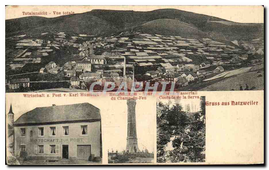 Natzweiler — Vue totale — Wirtschaft z. Post v. Karl Humbert — Tour du Champ-du-Feu — Cascade de la Serva — Gruss aus Natzweiler