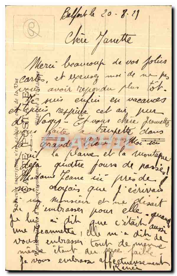 CPA Belfort Porte du Vallon — Verso