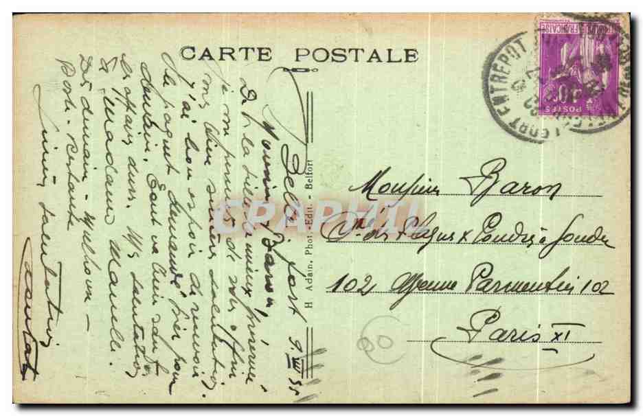 CPA Belfort Square du Souvenir — Verso