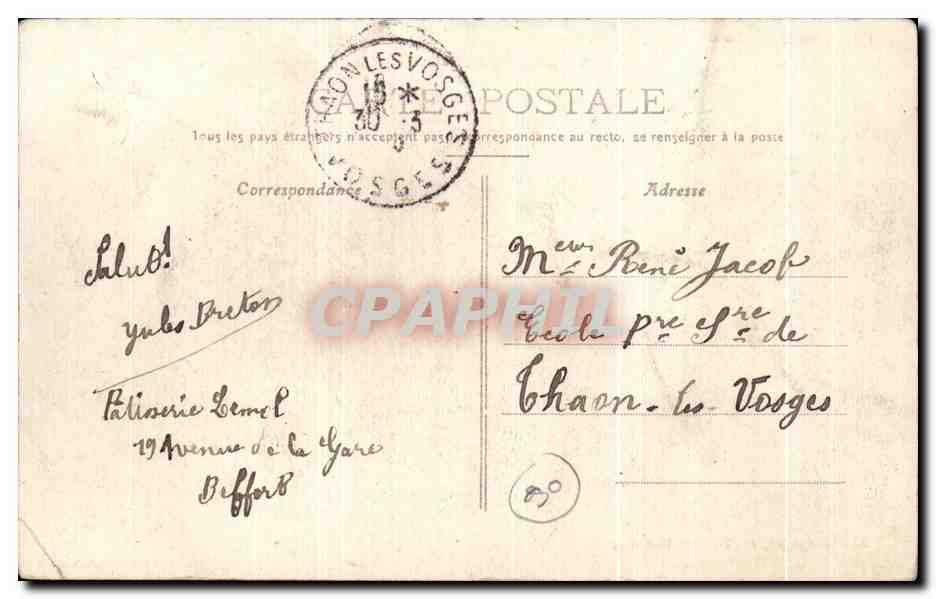 Belfort — Le Château — Édition spéciale des Galeries Modernes — Verso