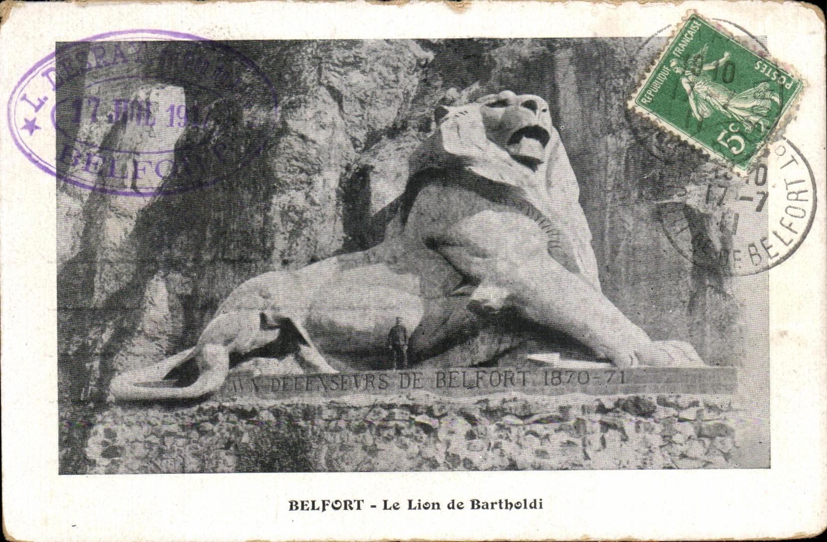 Belfort - Le Lion de Bartholdi — Monument aux Défenseurs de Belfort 1870-71 — L. Delray, Belfort