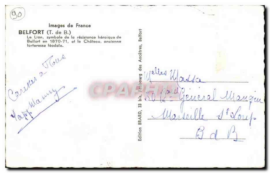 CPA Belfort Images de France Belefort Le Lion symbole de la resistance heroique de Belfort en — Verso