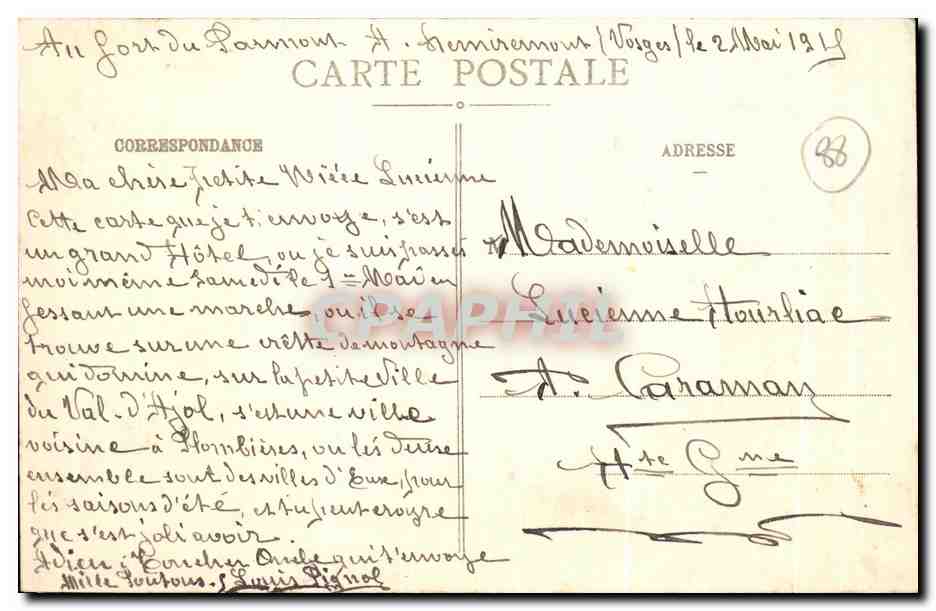 CPA Le grand Hotel dde la Feuillee Dorothee et ses Dependances Vus de la Route de Plombieres — Rückseite