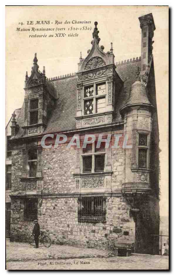 Le Mans - Rue des Chanoines - Maison Renaissance (vers 1520-1530) restaurée au XIXe siècle — Phot. A. Dolbeau, Le Mans